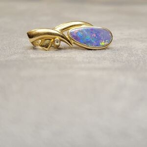 14K Yellow Gold W/Diamond Accent Australian Opal Doublet Enhancer